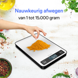 Hëndig - Keukenweegschaal - 1 gr tot 15 kg - Weegschaal Keuken Digitaal - Tarra Functie - Inc. Batterijen